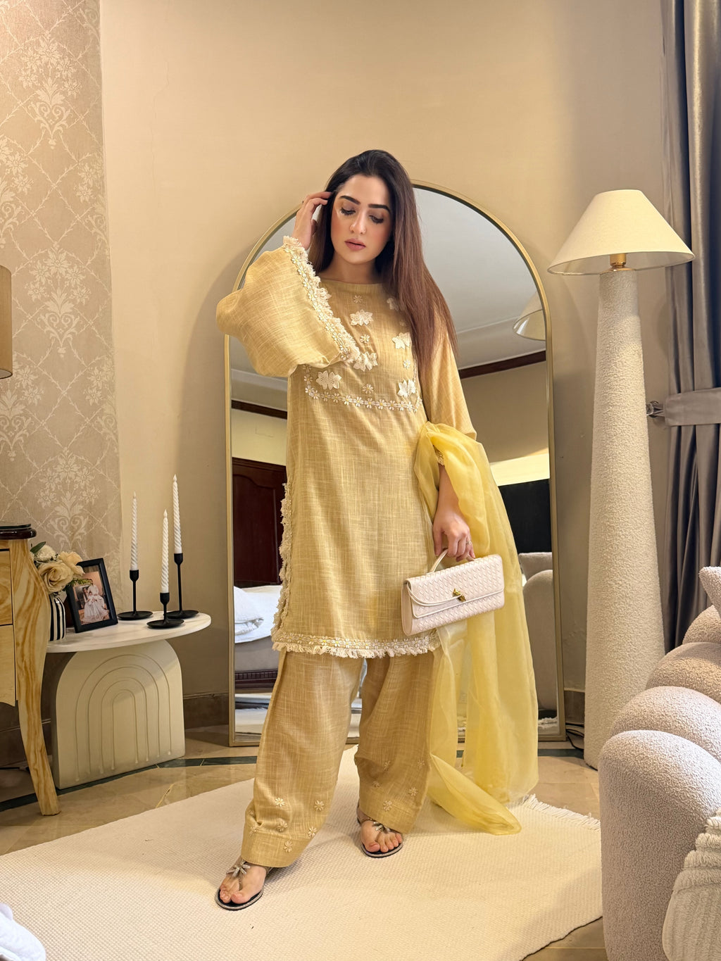 Yellow embroidered dress