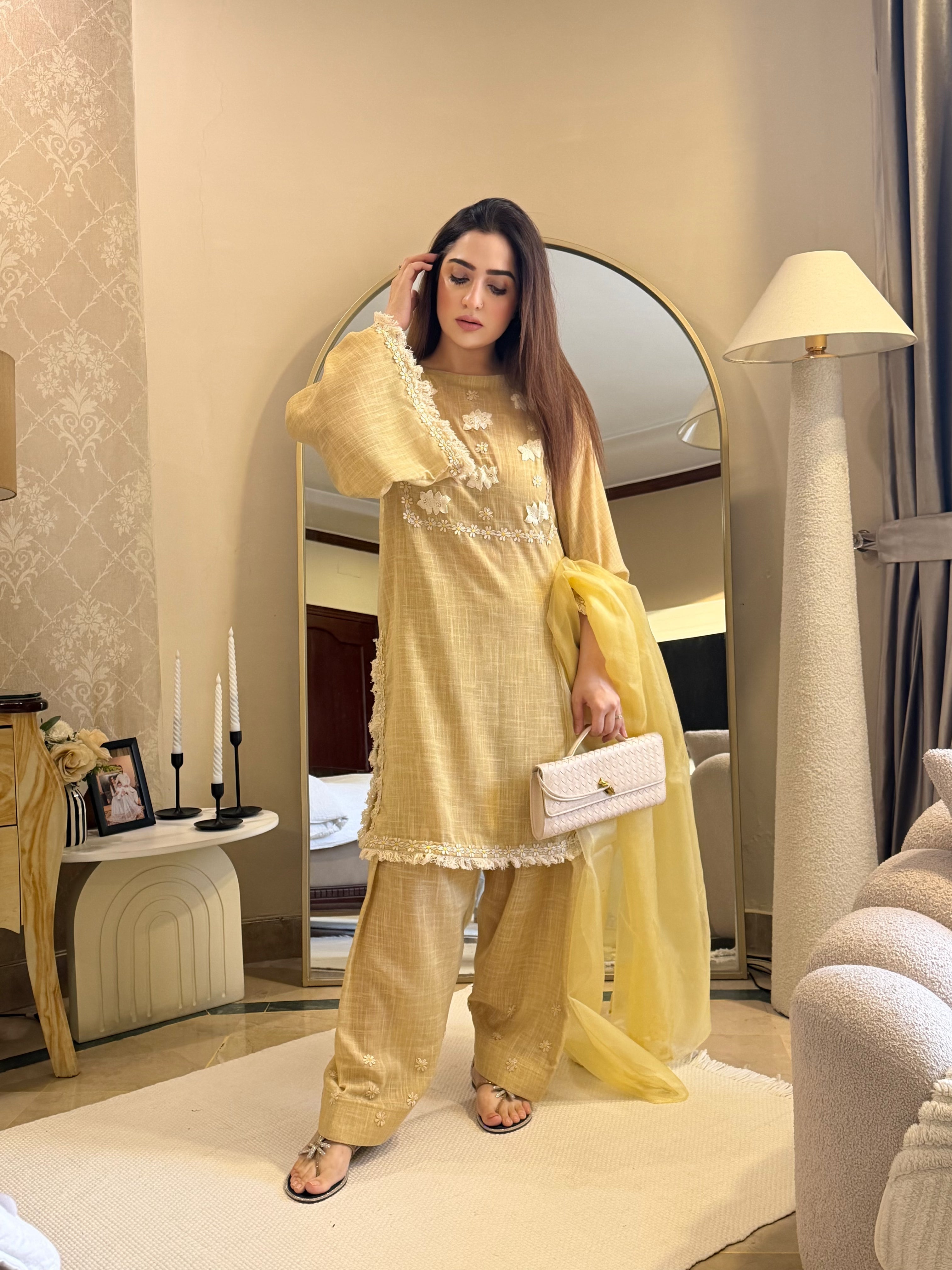 Yellow embroidered dress